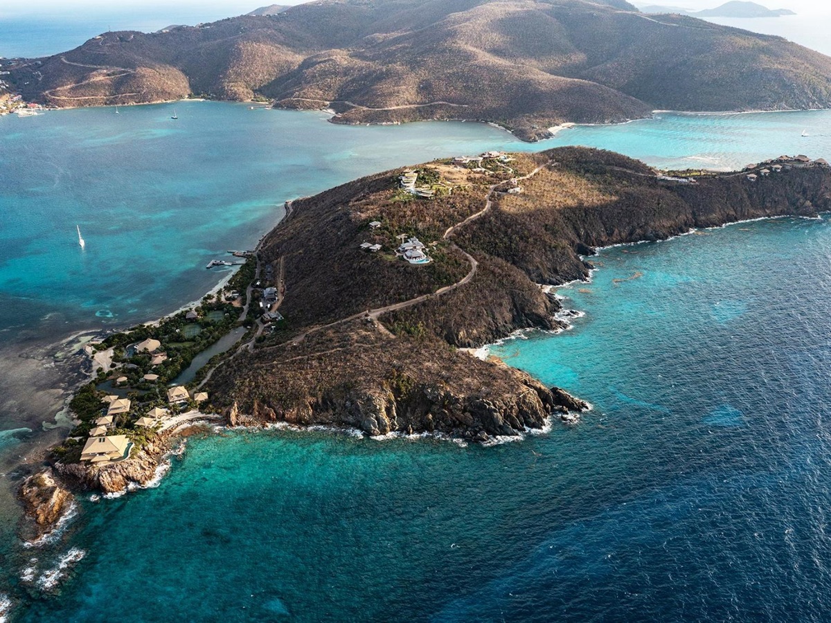 Aerial shot of Moskito Island in the British Virgin Islands