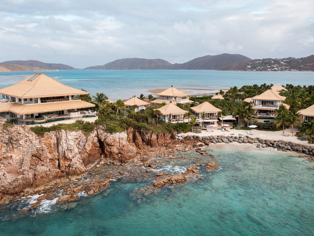 Aerial shot of The Branson Estate on Moskito Island in the British Virgin Islands