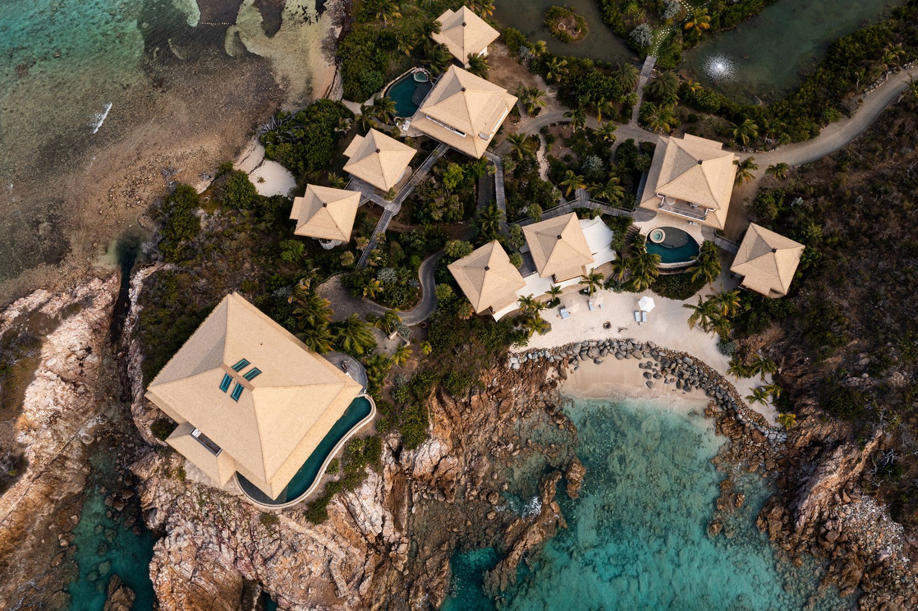 Aerial shot of The Branson Estate on Moskito Island in the British Virgin Islands