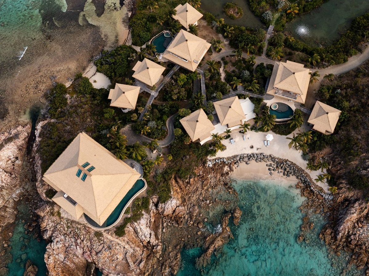 Aerial shot of The Branson Estate on Moskito Island in the British Virgin Islands