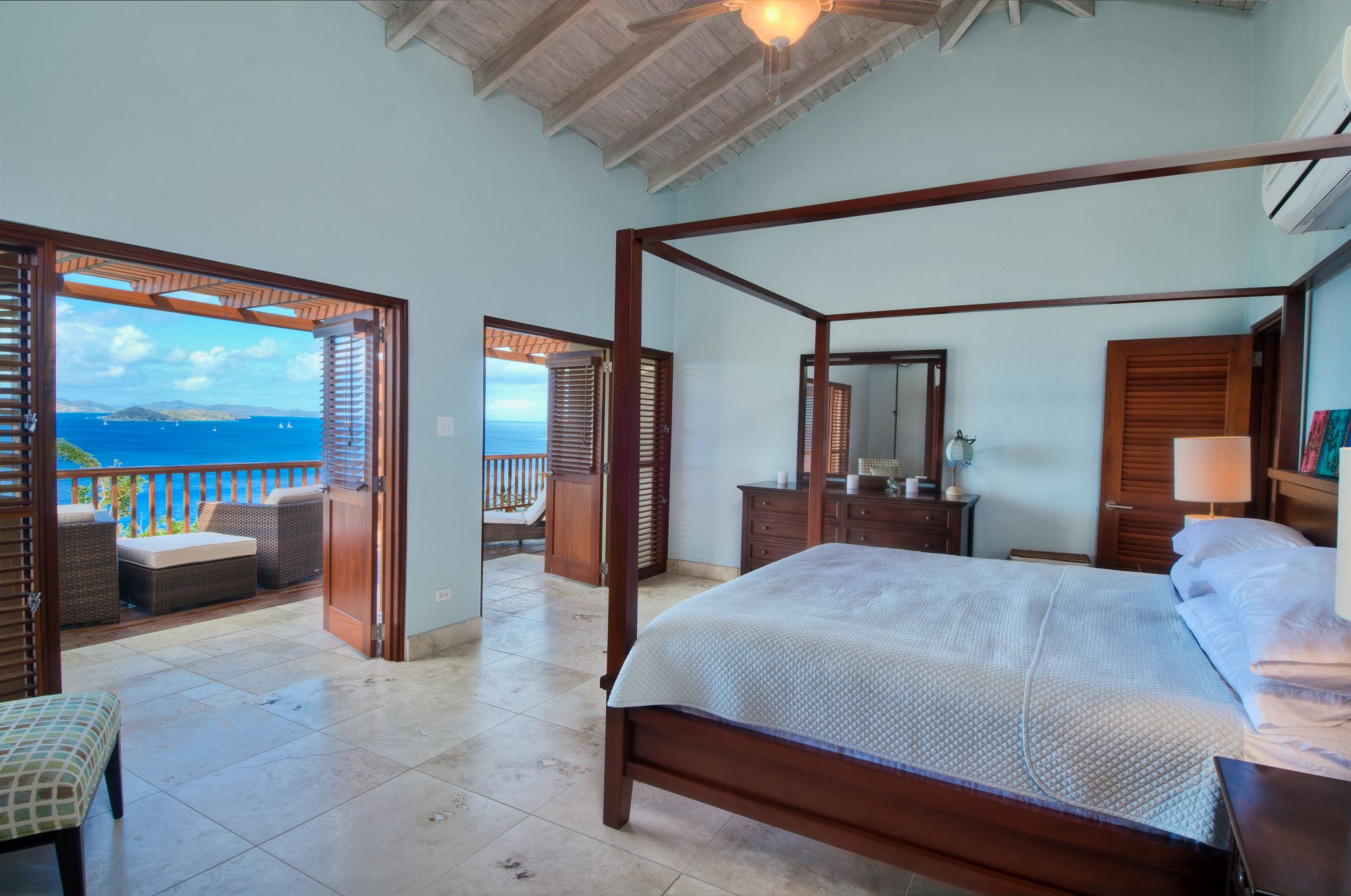 double bedroom with terrace access at Turtle Bay House, British Virgin Islands
