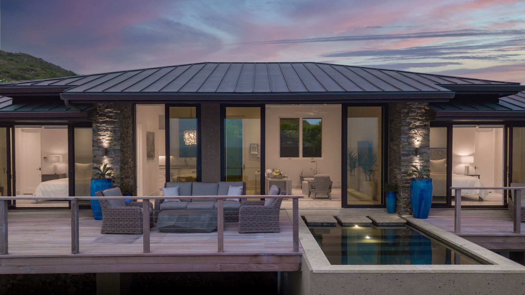 Aerial shot of the exterior of the villa at Whale Point in the Nut Oil Bay Resort in the British Virgin Islands