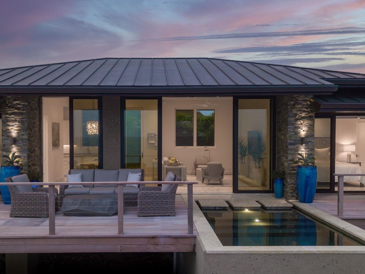 Aerial shot of the exterior of the villa at Whale Point in the Nut Oil Bay Resort in the British Virgin Islands