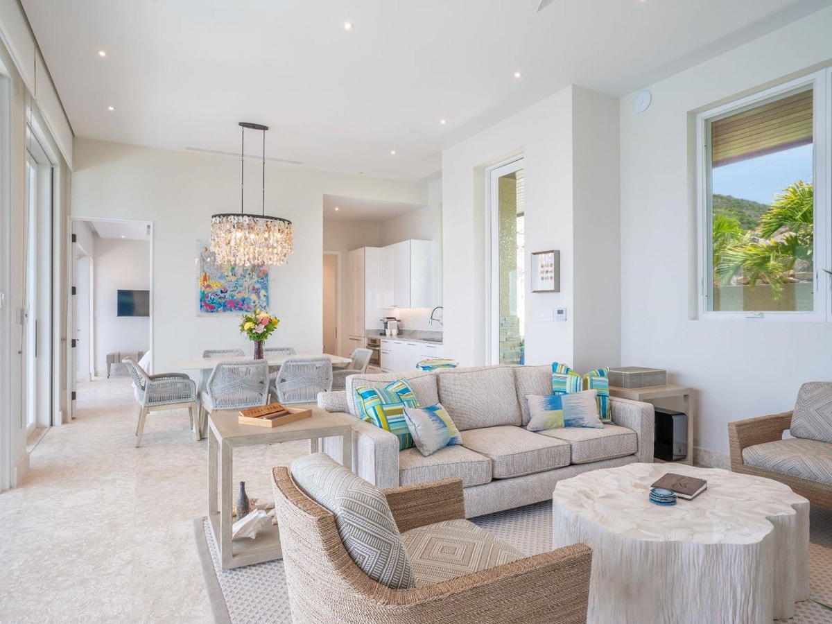 Sitting room at Whale Point in the Nut Oil Bay Resort in the British Virgin Islands