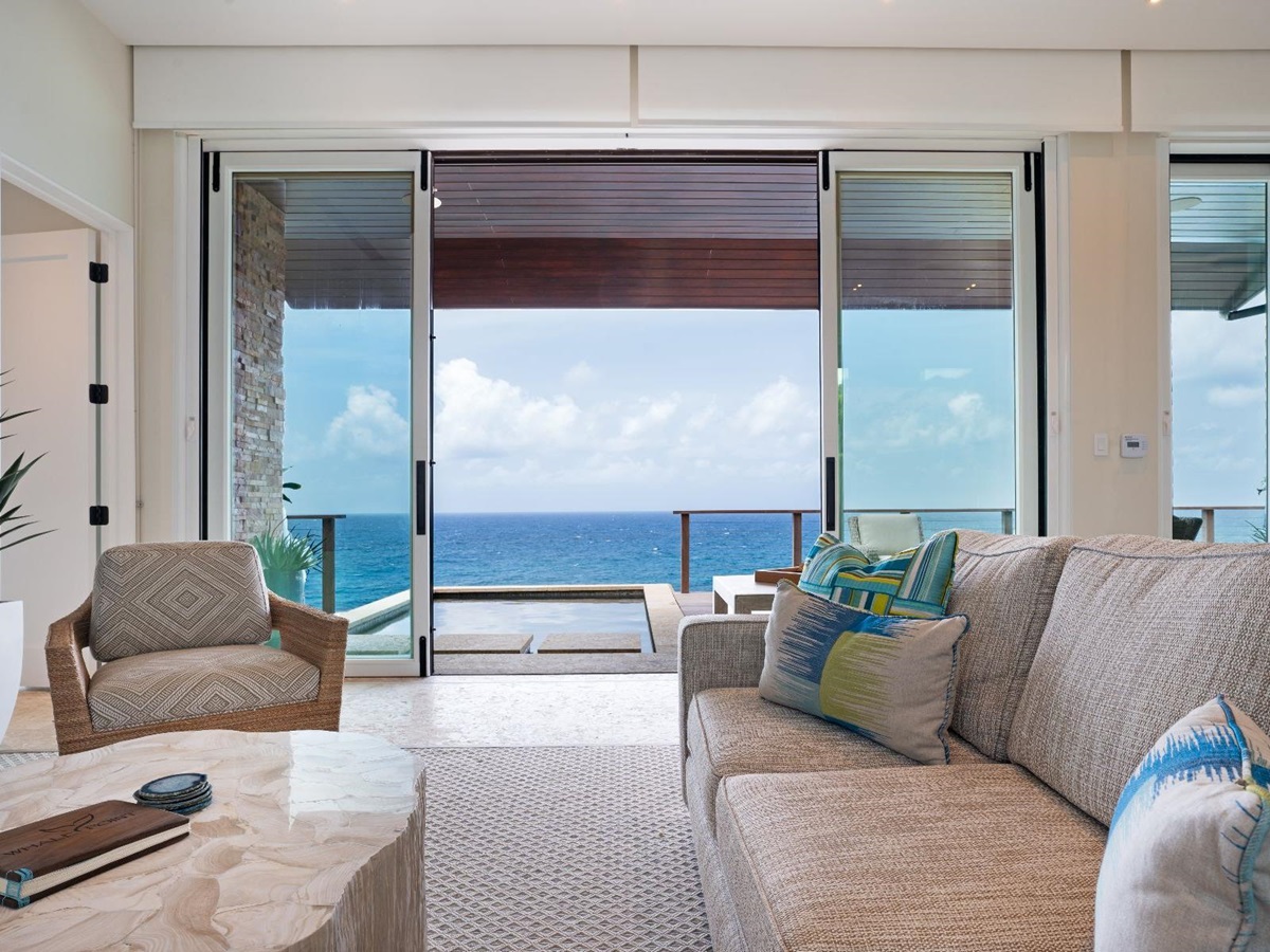 Sitting room at Whale Point in the Nut Oil Bay Resort in the British Virgin Islands