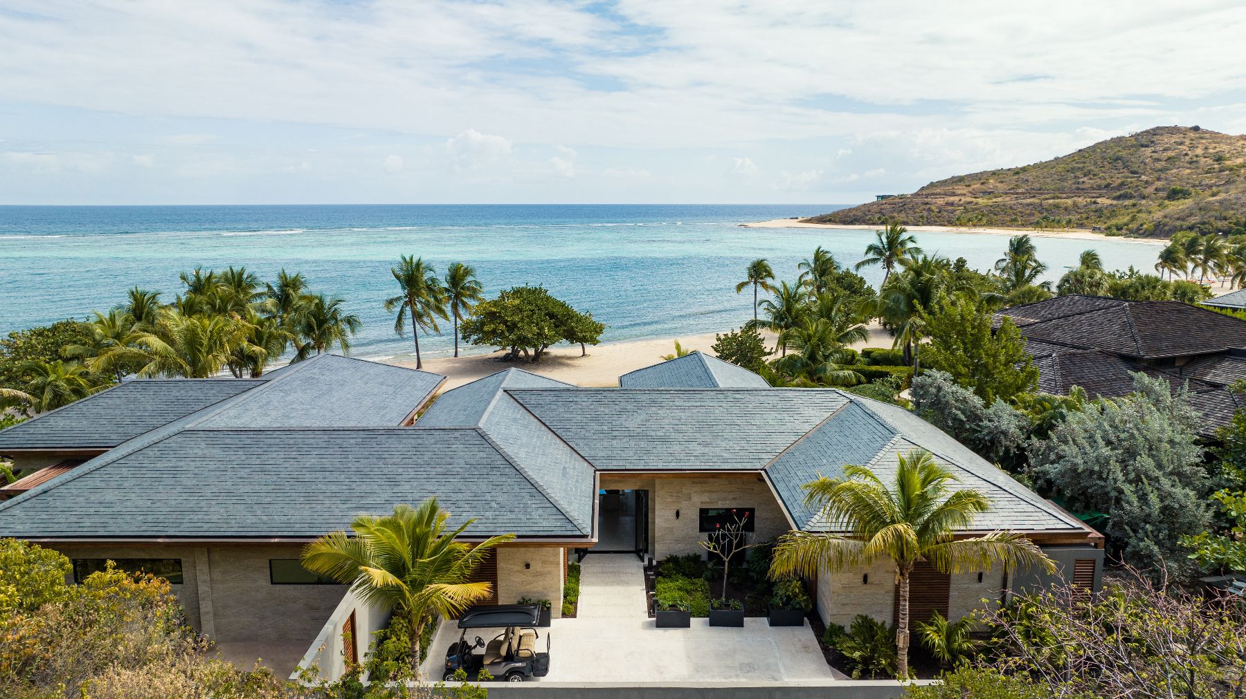 Aerial of villa with sea views at Xela in Oil Nut Bay in the British Virgin Islands