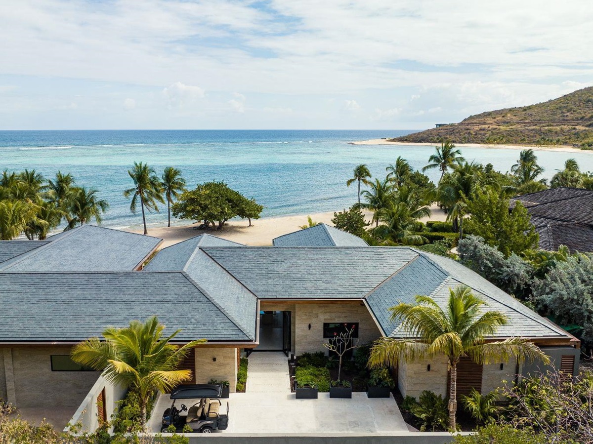 Aerial of villa with sea views at Xela in Oil Nut Bay in the British Virgin Islands