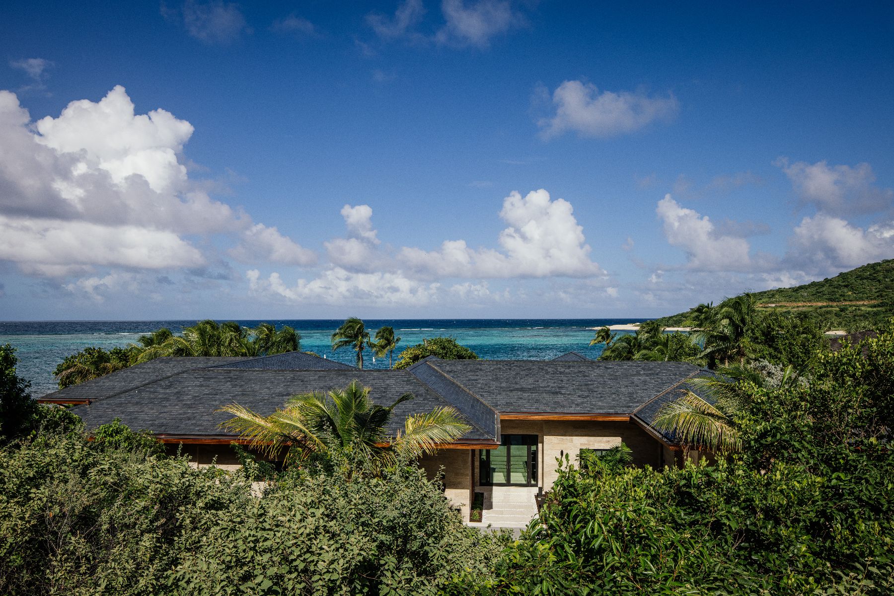 Aerial of villa with sea views at Xela in Oil Nut Bay in the British Virgin Islands