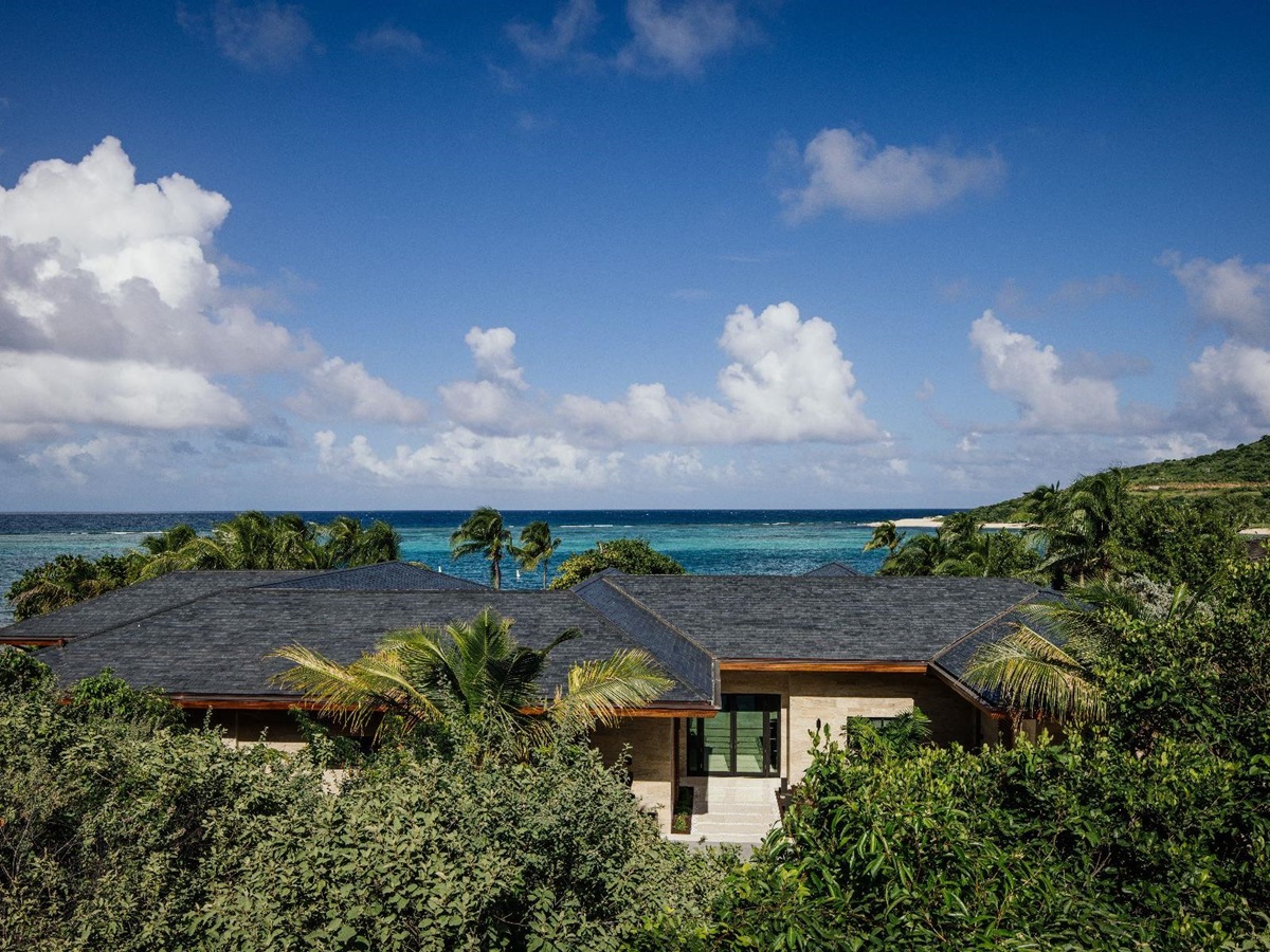 Aerial of villa with sea views at Xela in Oil Nut Bay in the British Virgin Islands