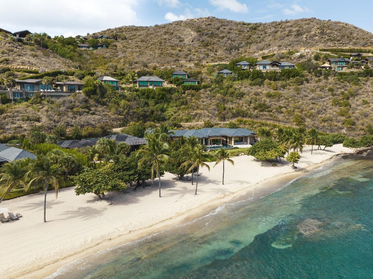 Aerial of beach at Xela in Oil Nut Bay in the British Virgin Islands