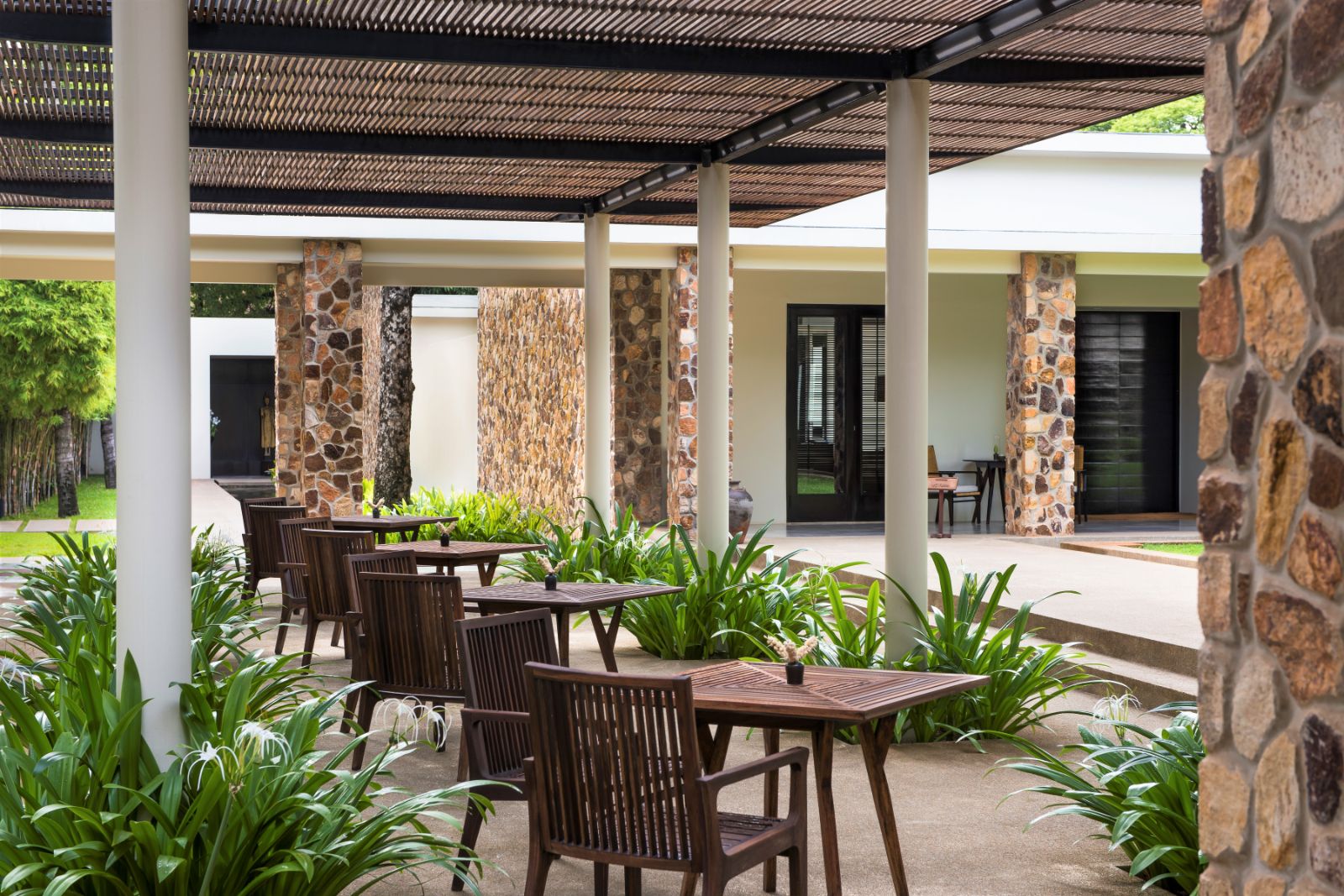 Pergola seating at Amansara in the Siem Reap region of Cambodia