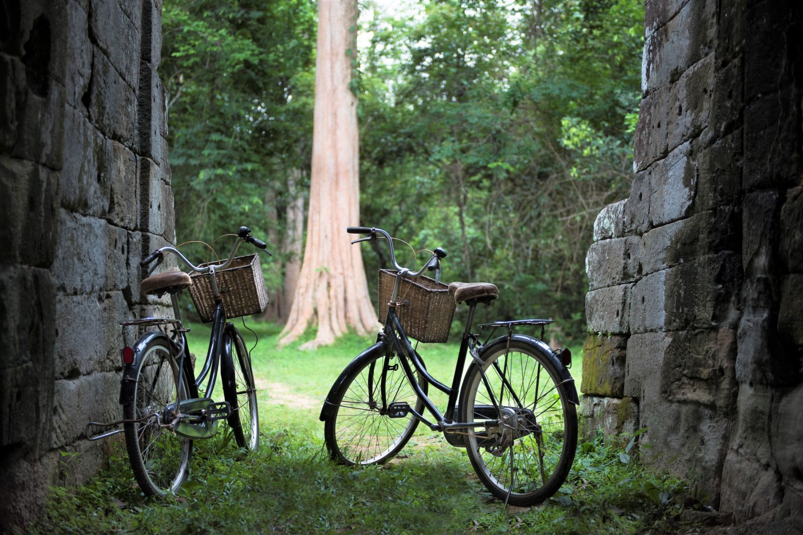 Cycling at temples near Amansara in the Siem Reap region of Cambodia
