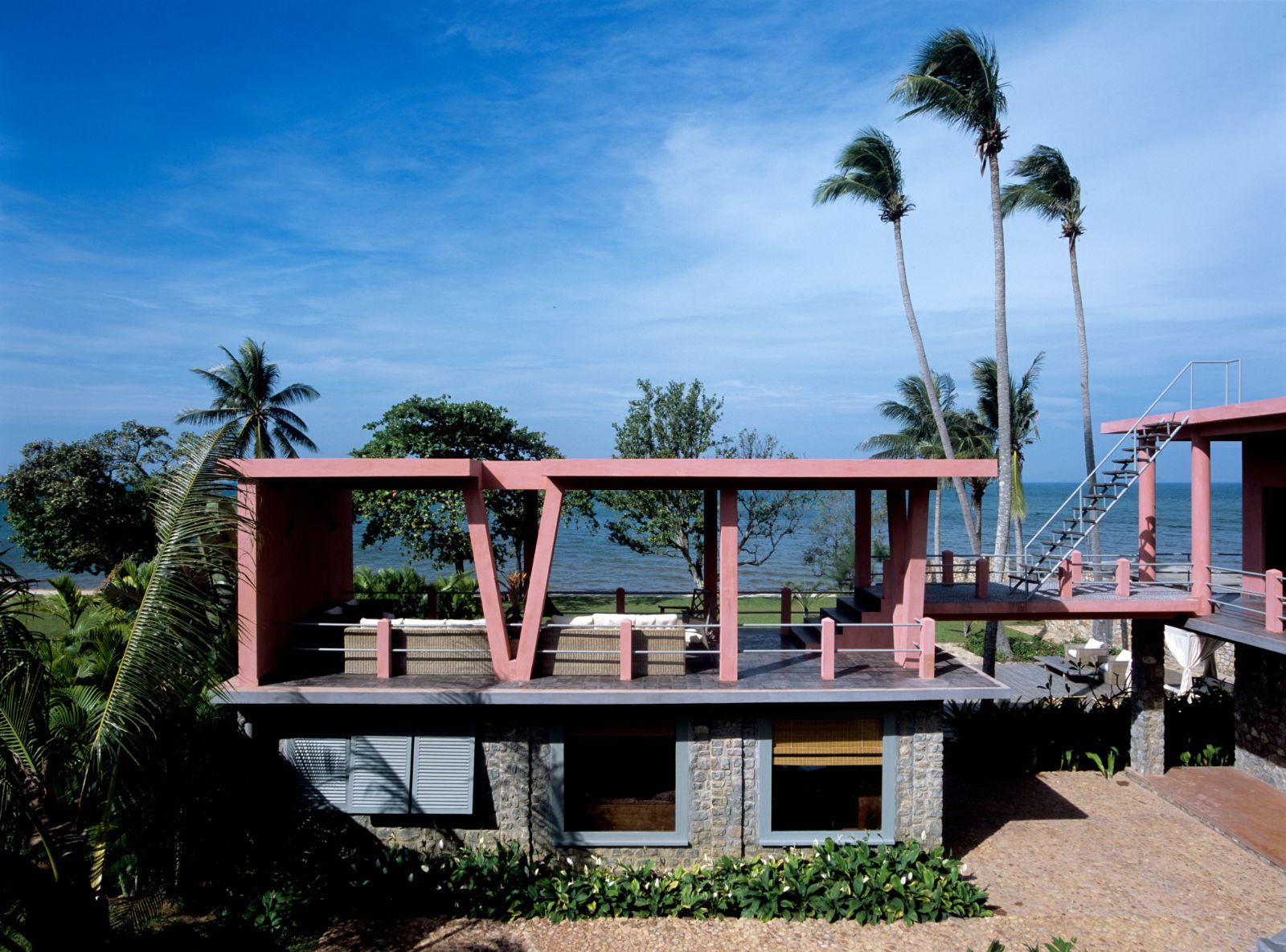 Aerial view of a guest villa at Knai Bang Chatt resort in Cambodia