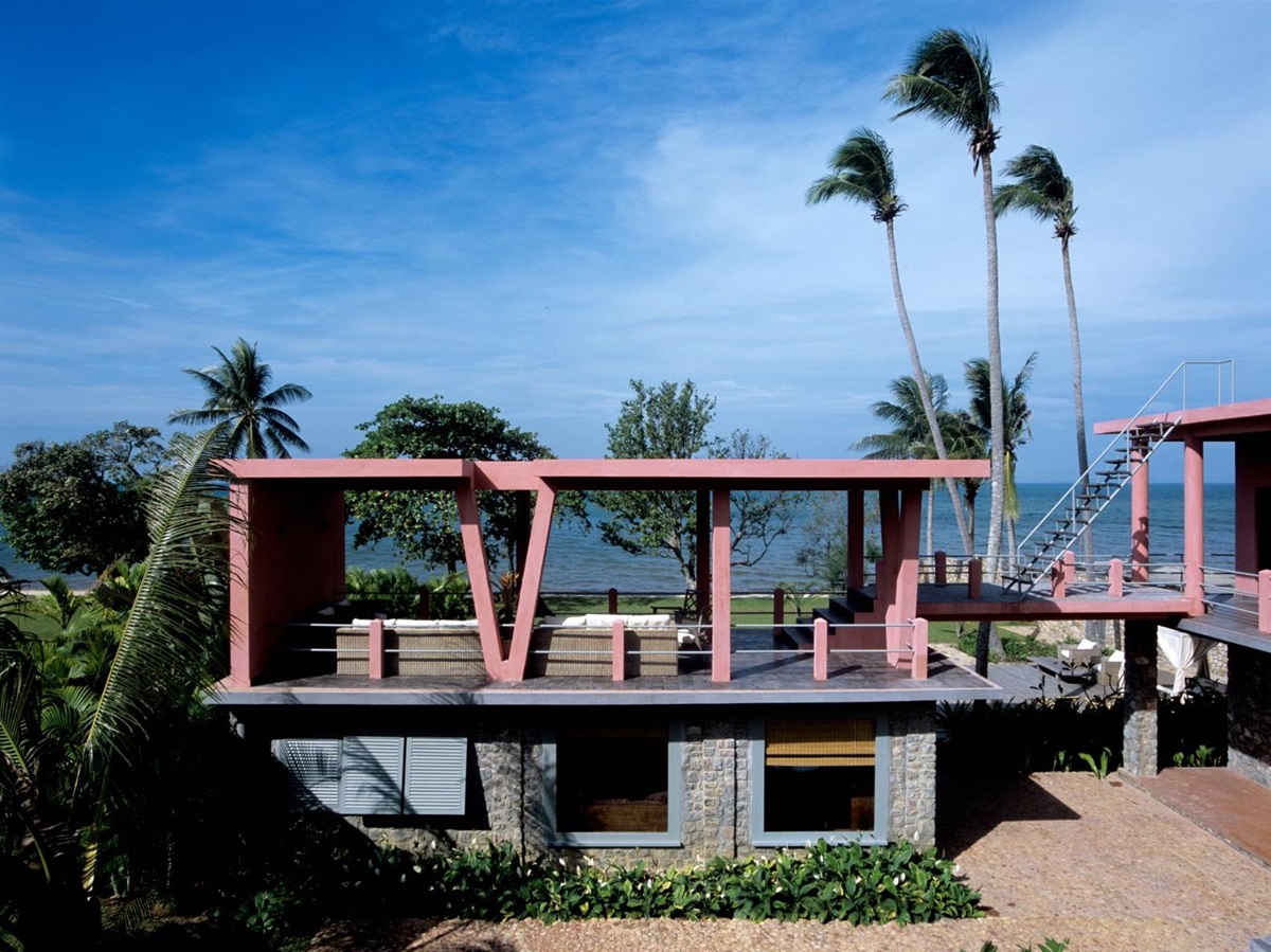 Aerial view of a guest villa at Knai Bang Chatt resort in Cambodia