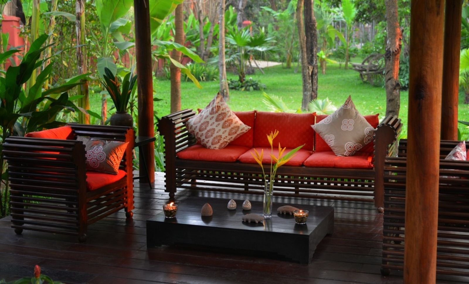 Orange outside lounge area at Maison Polanka in the Siem Reap region of Cambodia
