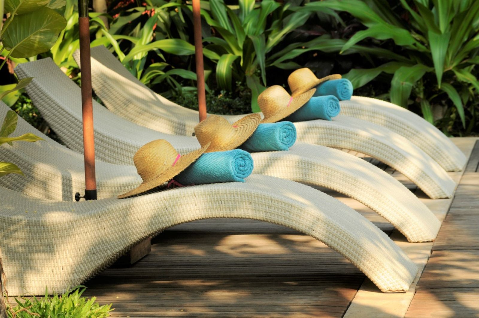 Sun loungers on the grounds of Maison Polanka in Cambodia's Siem Reap