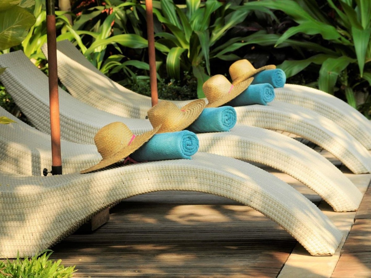 Sun loungers on the grounds of Maison Polanka in Cambodia's Siem Reap