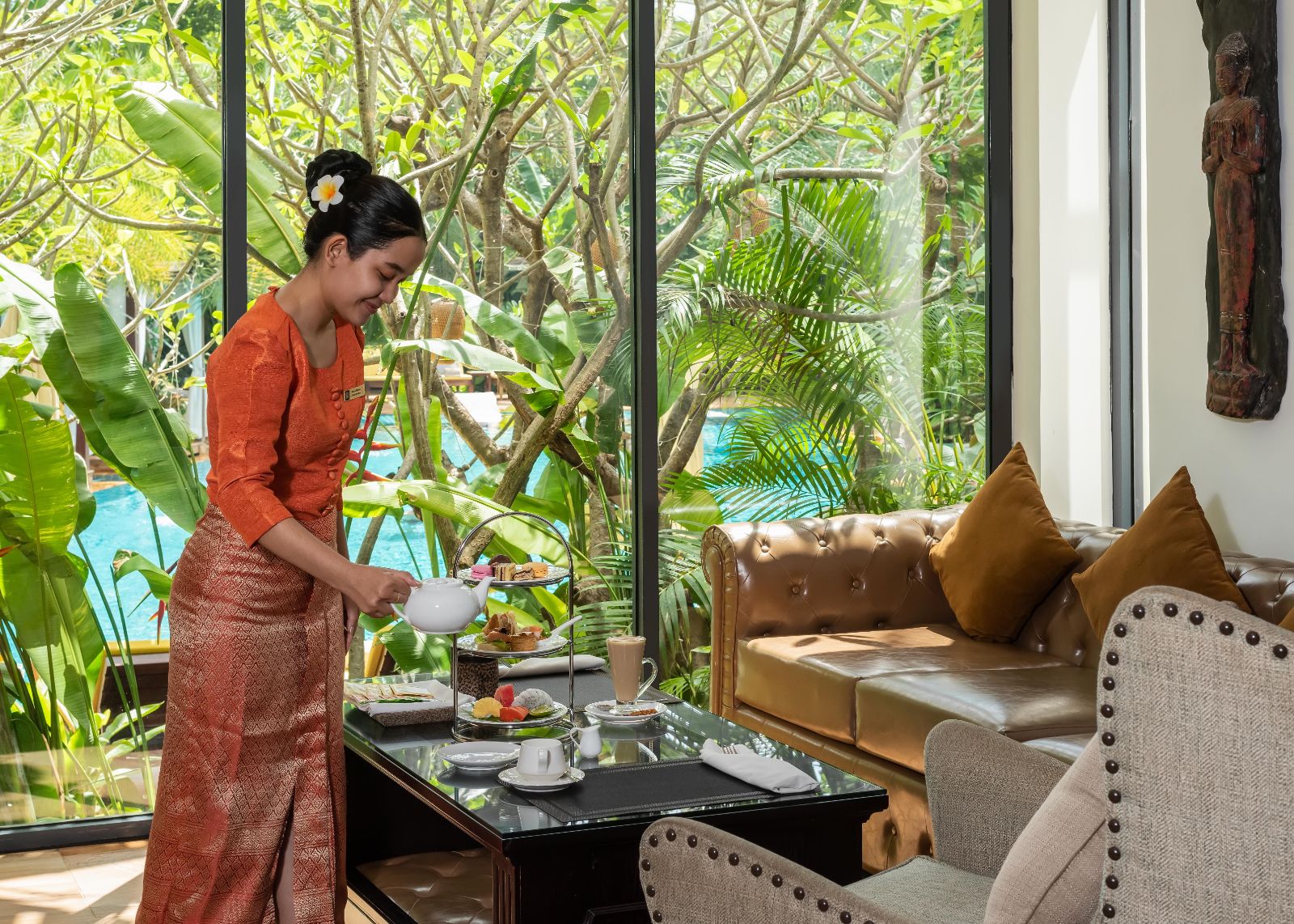 Afternoon tea served in the lobby at Palace Gate Hotel in Phnom Penh, Cambodia