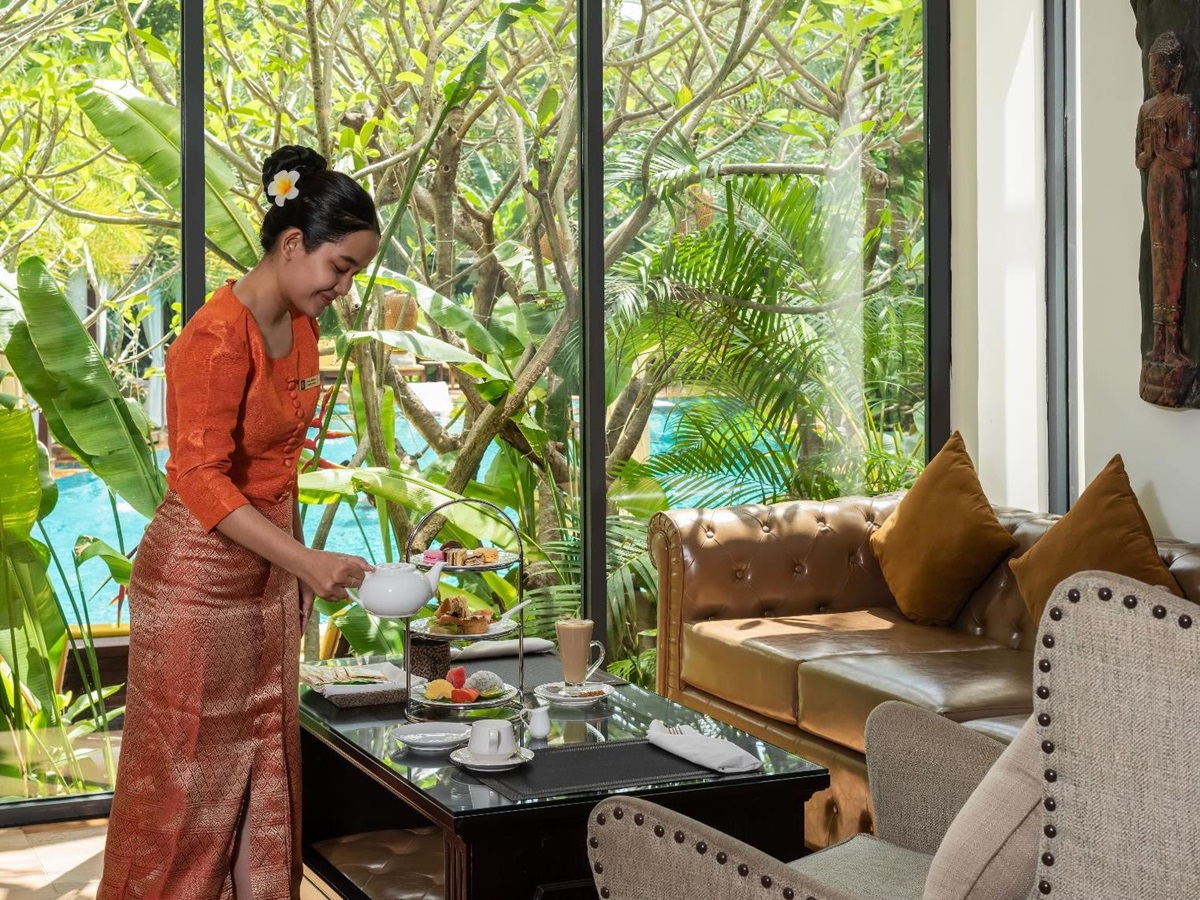 Afternoon tea served in the lobby at Palace Gate Hotel in Phnom Penh, Cambodia