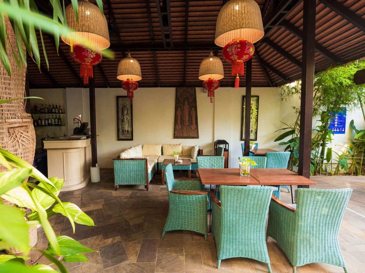 Pool bar seating area at Palace Gate Hotel in Phnom Penh, Cambodia