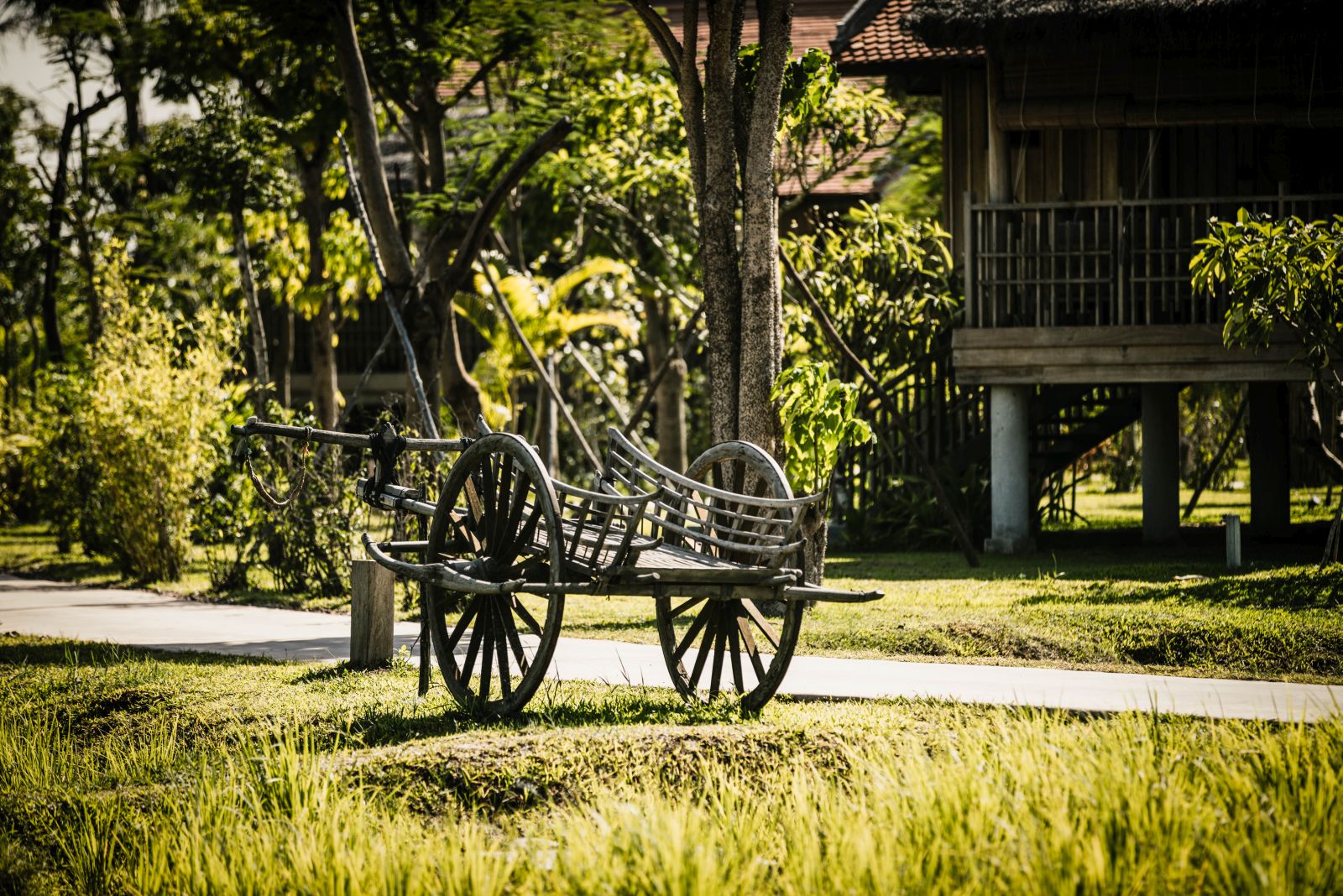 Traditional plough in the grounds of Phum Baitang hotel in Cambodia