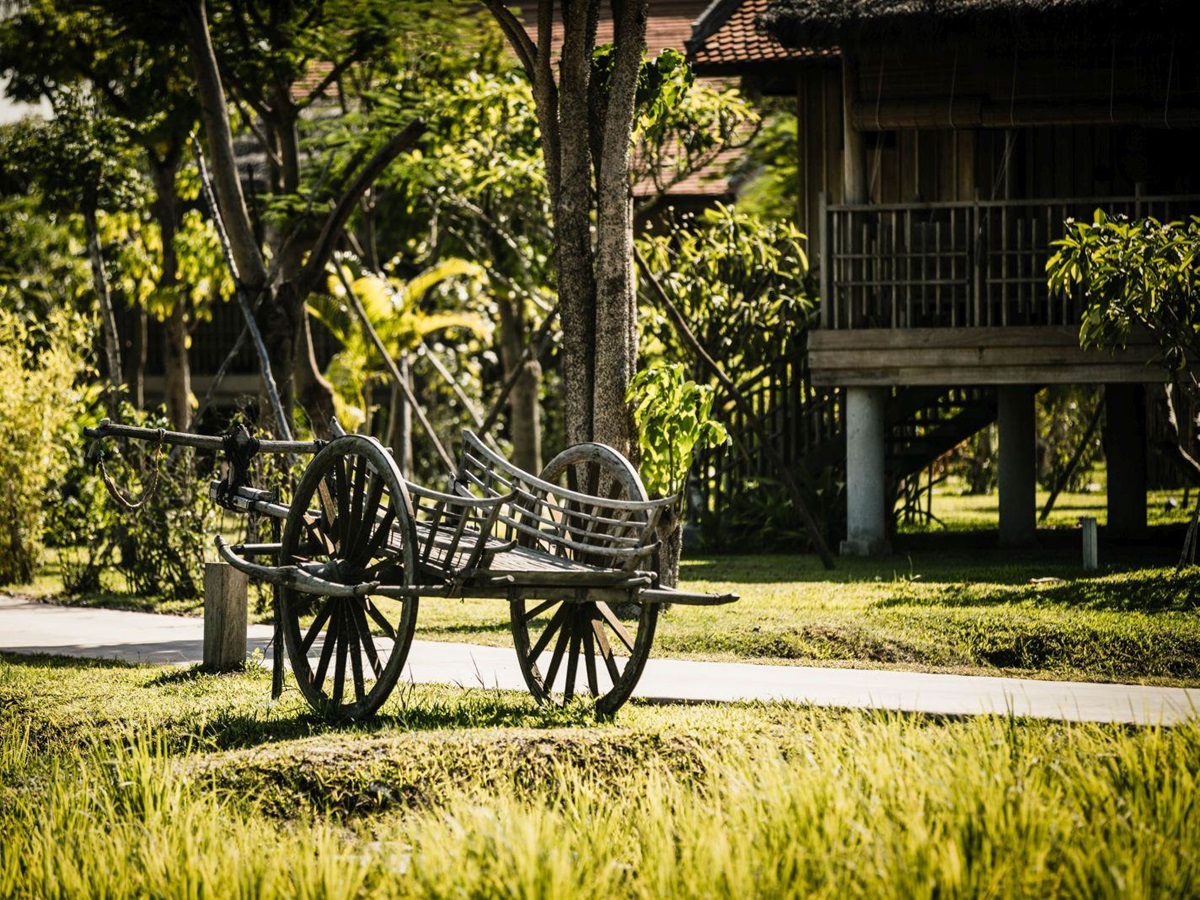 Traditional plough in the grounds of Phum Baitang hotel in Cambodia