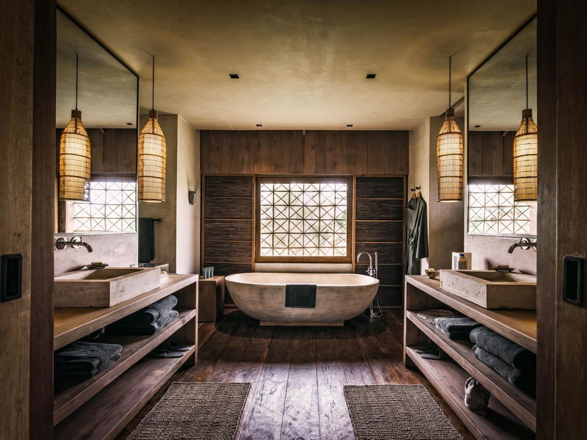 Bathroom of a villa at Phum Baitang hotel in Cambodia