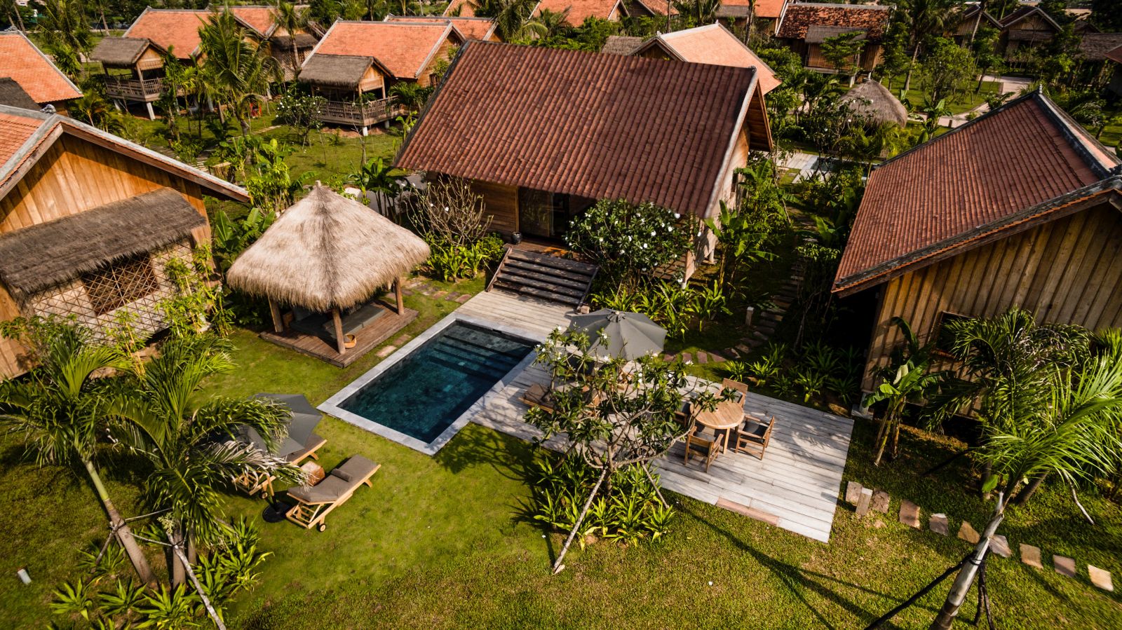 Aerial view of Phum Baitang hotel in Cambodia