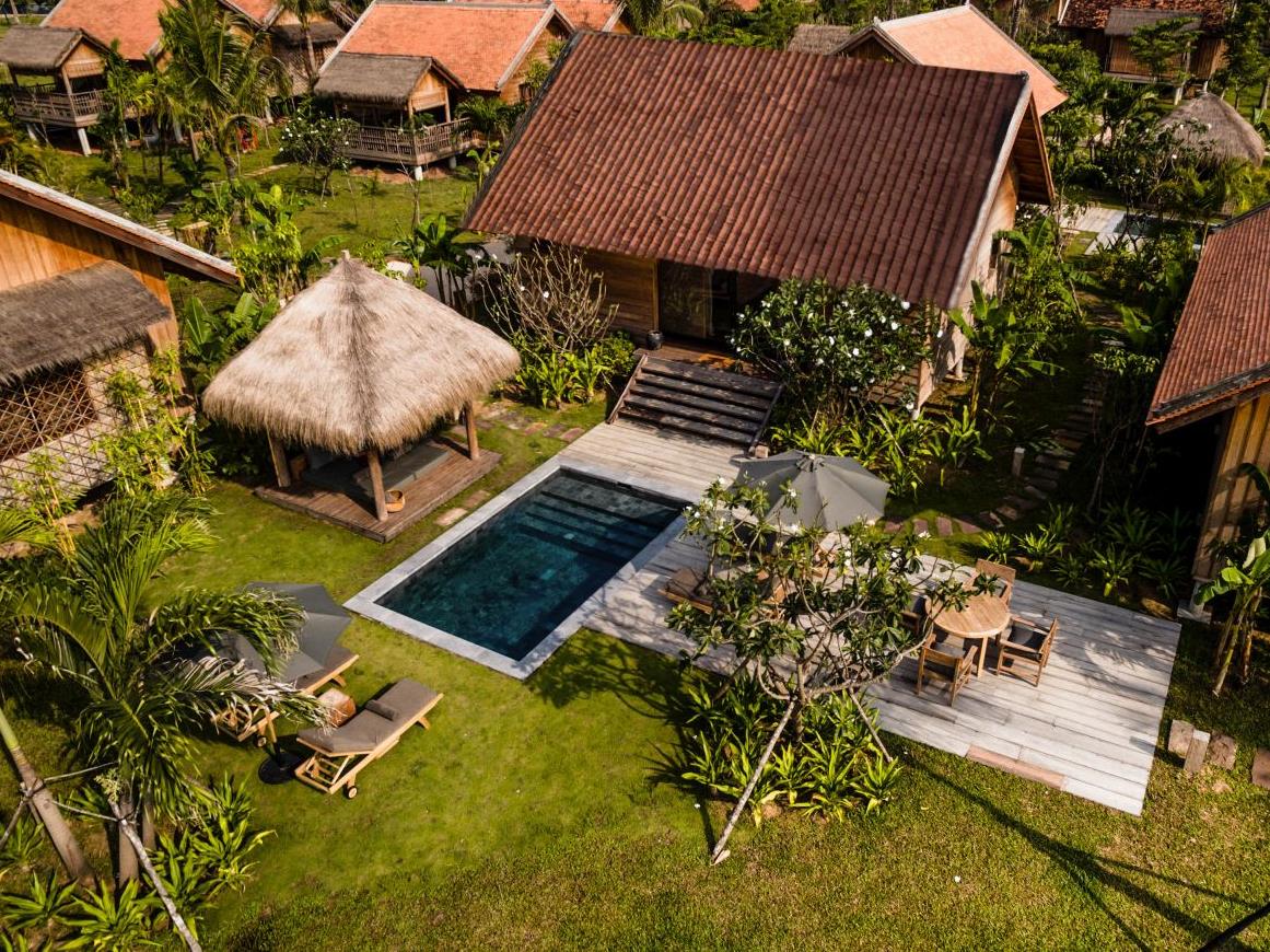 Aerial view of Phum Baitang hotel in Cambodia