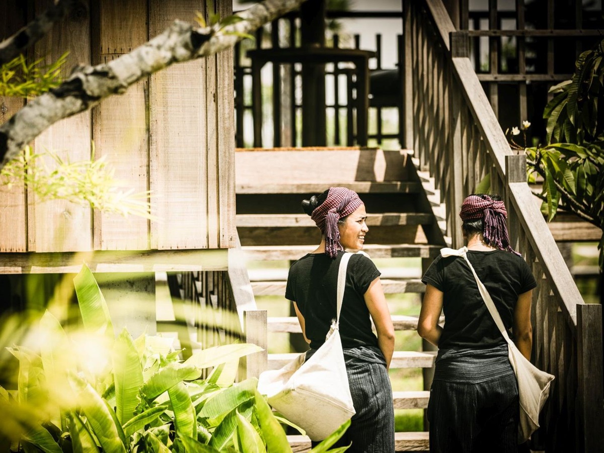 Locals in Cambodian dress at Phum Baitang hotel in Cambodia