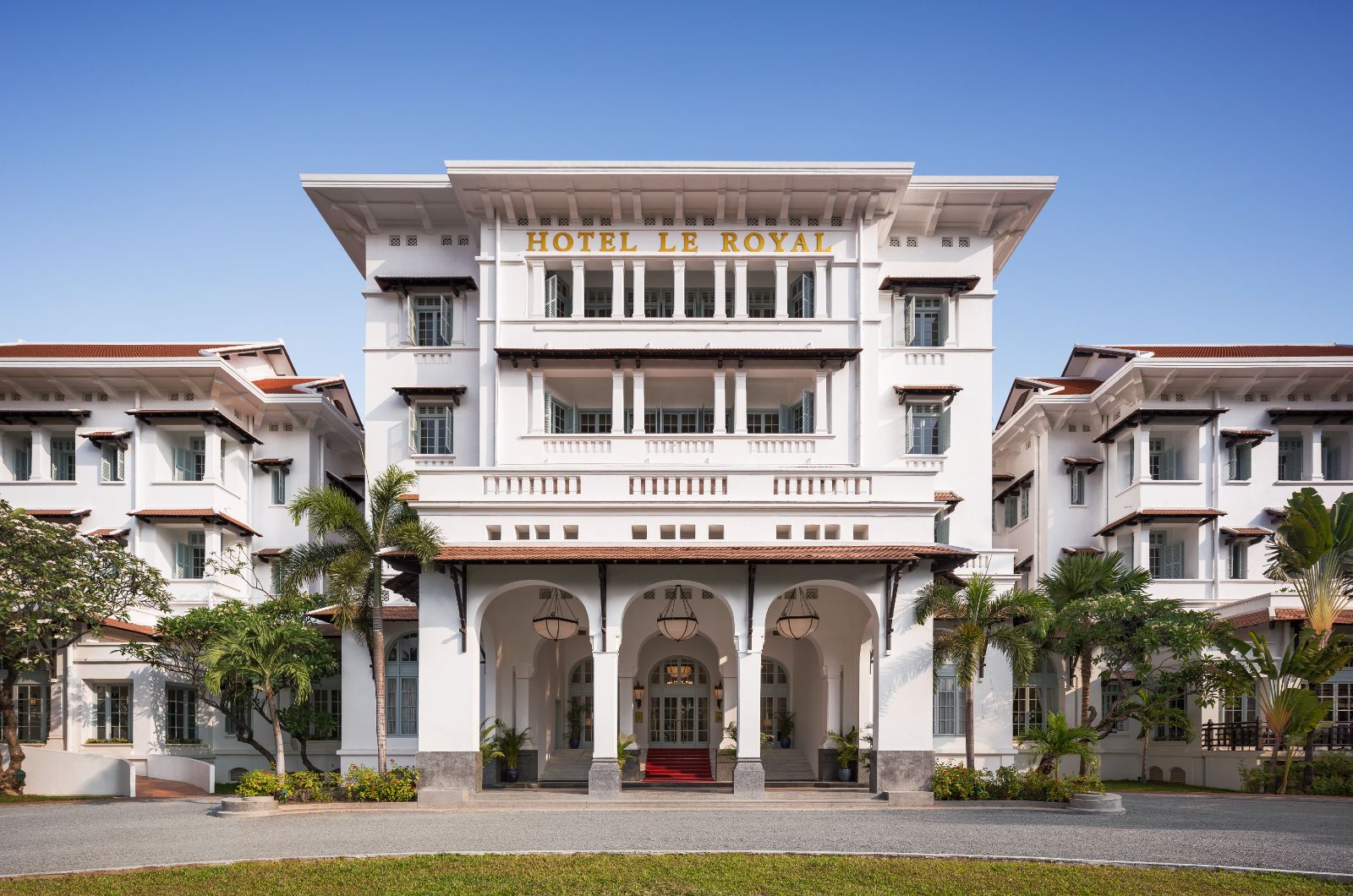 Front exterior of Raffles Le Royal in Phnom Penh, Cambodia