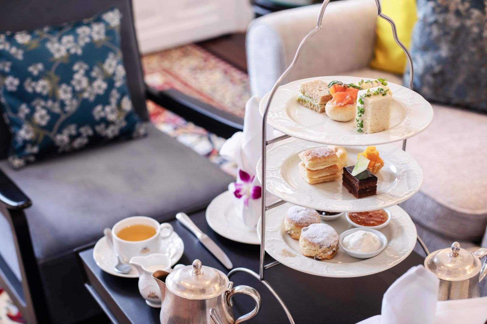 Afternoon tea served at Raffles Le Royal in Phnom Penh, Cambodia