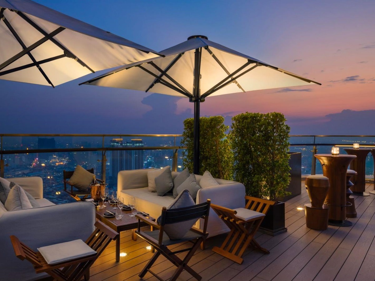 Sora rooftop bar and restaurant at Rosewood Phnom Penh in Cambodia