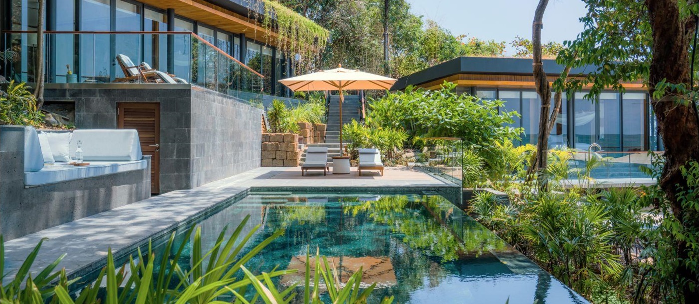 Exterior view of the Ocean Pool Villa at Luxury Resort Six Senses Krabey