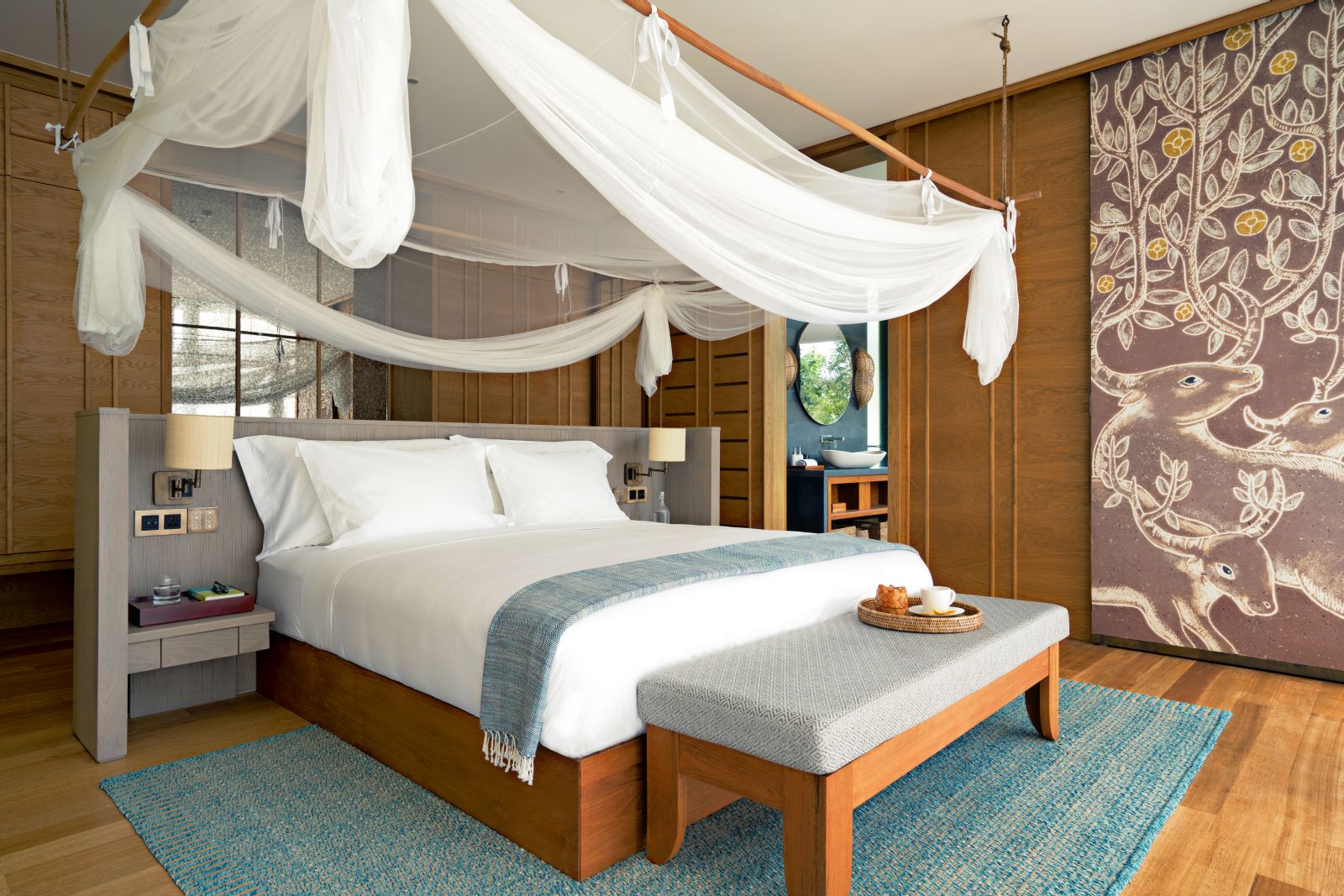 A bedroom of an Ocean Pool Villa Suite at Six Senses Krabey