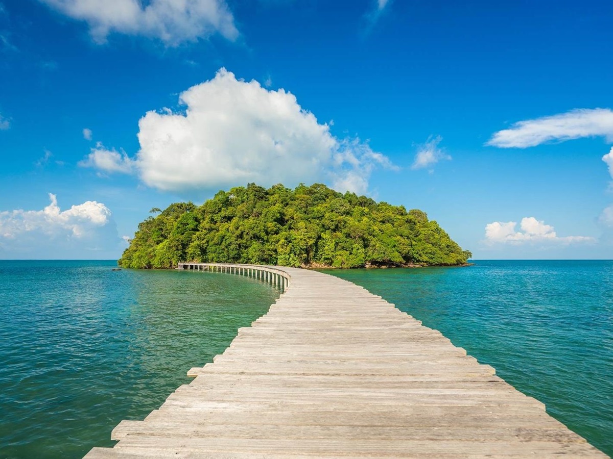 Wooden jetty leading to Koh Bong island at Song Saa Cambodia