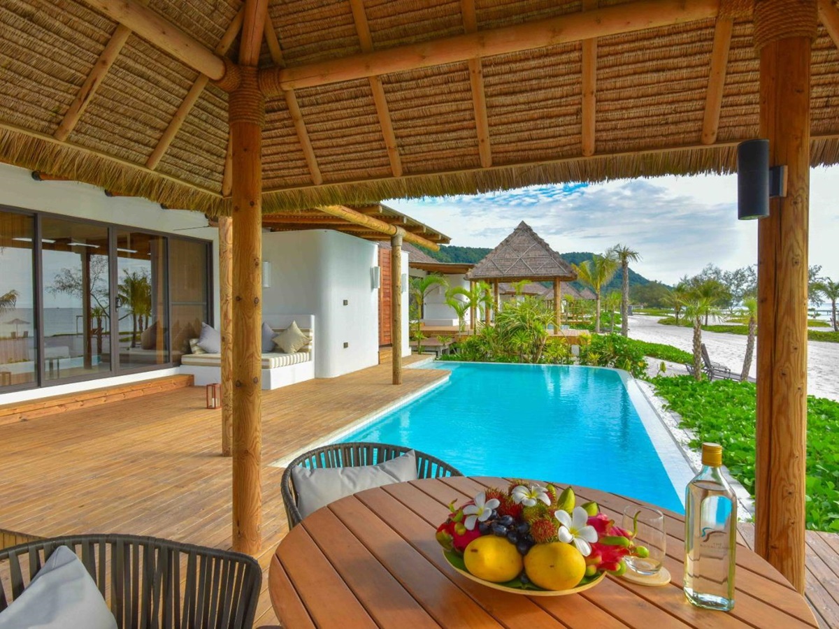 Beachfront pool villa decking at the Royal Sands Resort in Koh Rong, Cambodia