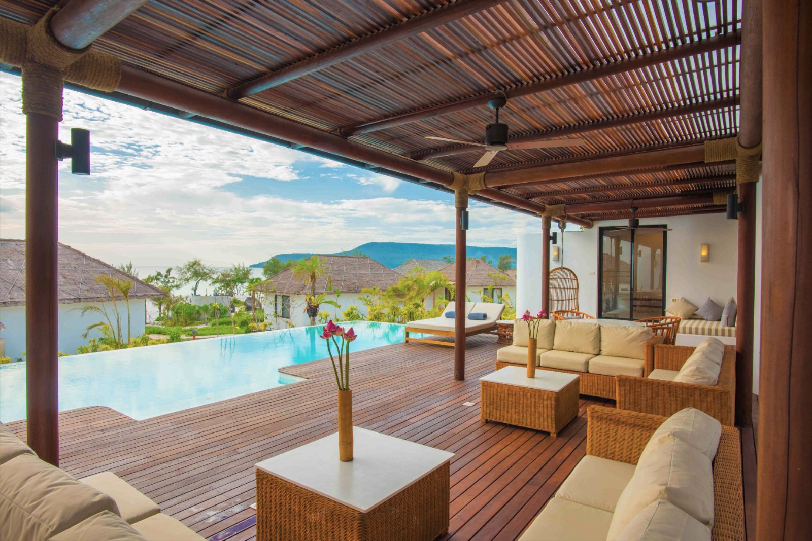 Living room deck area at the Royal Sands Resort in Koh Rong, Cambodia