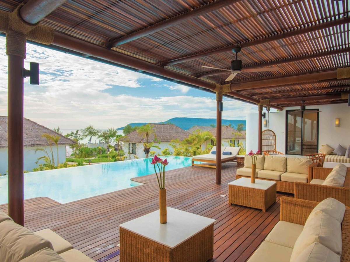 Living room deck area at the Royal Sands Resort in Koh Rong, Cambodia