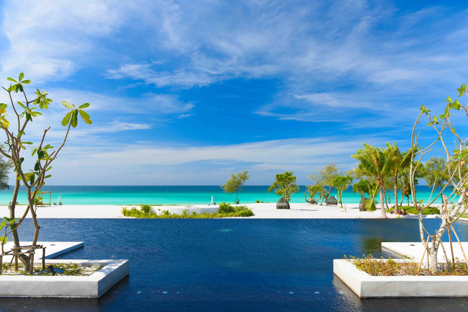Main pool overlooking beachfront at the Royal Sands Resort in Koh Rong, Cambodia