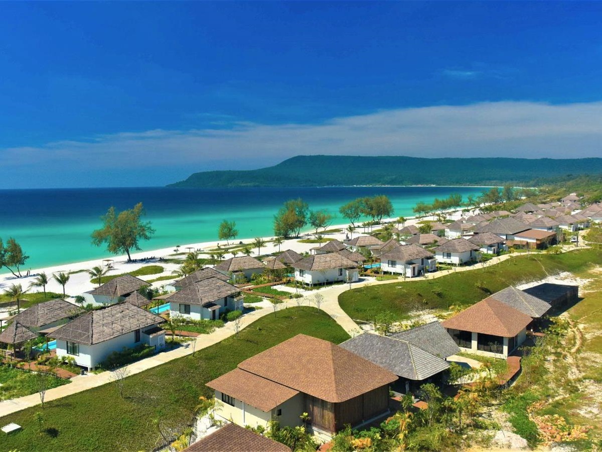 Aerial seaview of the Royal Sands Resort in Koh Rong, Cambodia