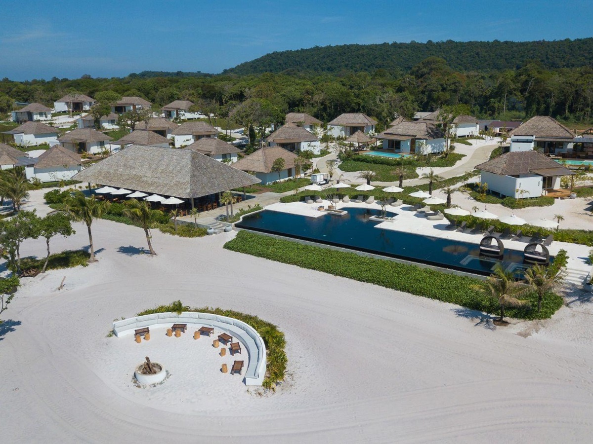 Aerial view of The Chill at the Royal Sands Resort in Koh Rong, Cambodia