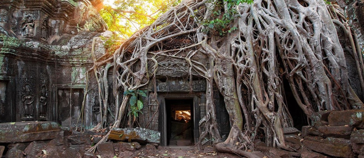 Ruins of Angkor Wat with sun rays, Cambodia