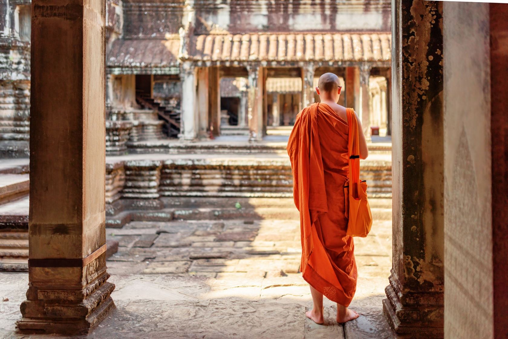 Buddhist monk in a temple, Cambodia