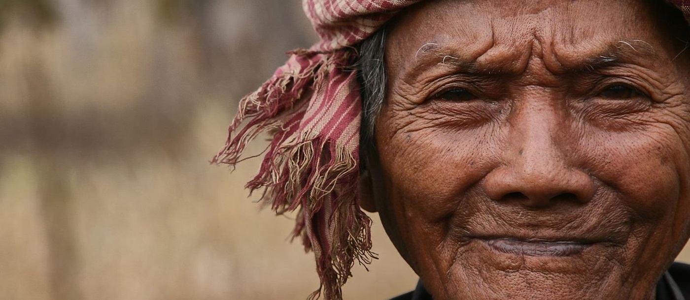Close up profile of an elderly Cambodian man