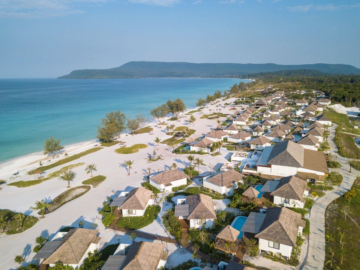 Aerial view of The Royal Sands beach resort on Koh Rong in Cambodia