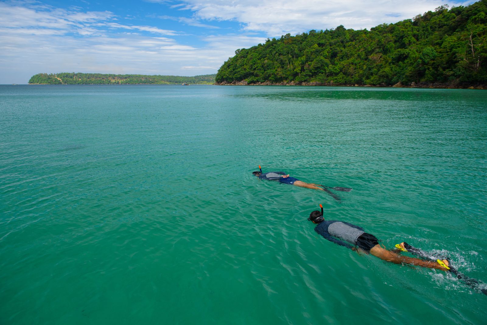 Snorkelling on the grounds of The Royal Sands beach resort on Koh Rong in Cambodia