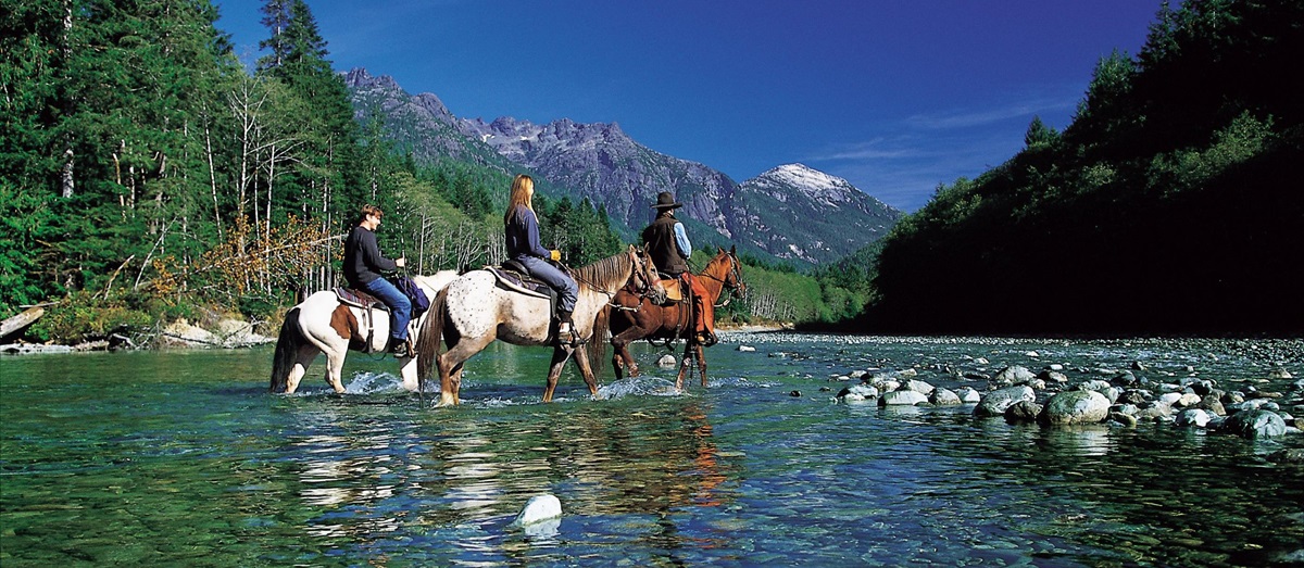 horse riding in river near Clayoquot Wilderness Resort, canada