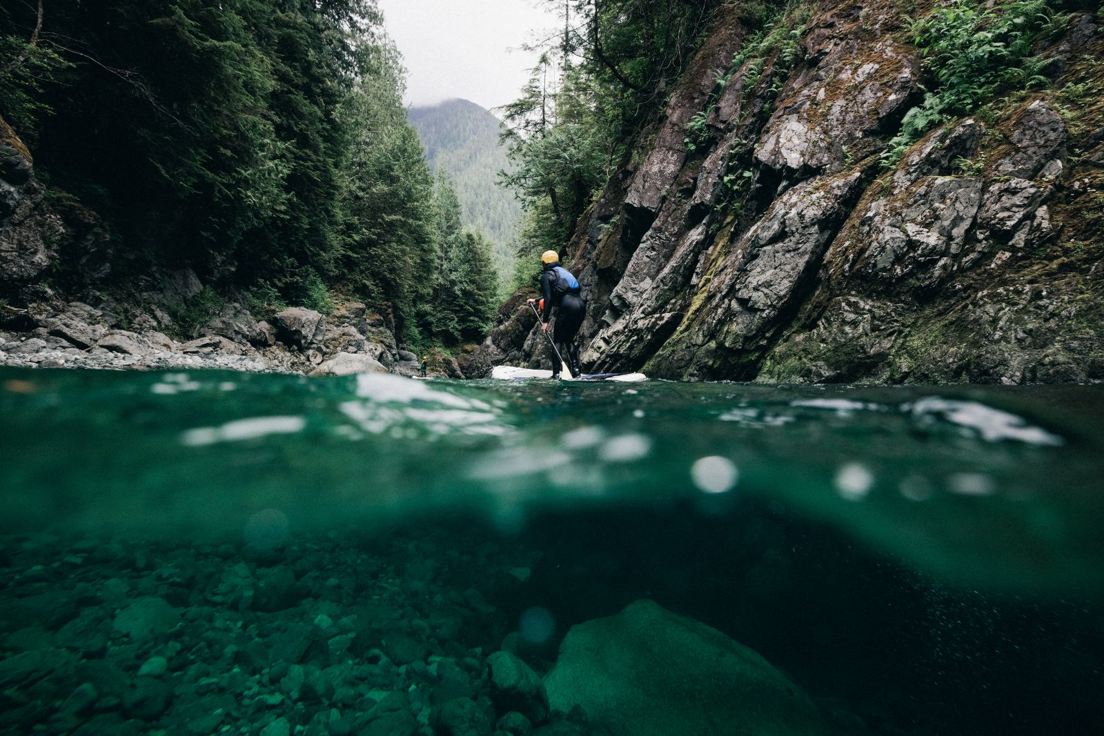 Canyoning on a river near Clayoquot Wilderness Resort in Vancouver, Canada