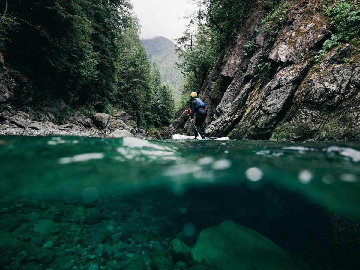 Canyoning on a river near Clayoquot Wilderness Resort in Vancouver, Canada